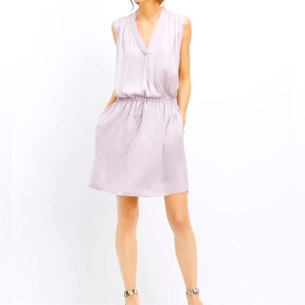 Vince Silky Drawstring Dress in Lavender XXS